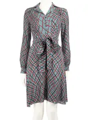 Checkered Belted Knee Length Dress