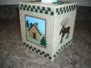 TISSUE BOX COVER - "CABIN SWEET CABIN" - Plastic Canvas