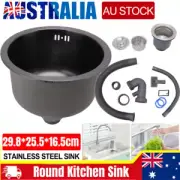 Round Kitchen Sink Bar Stainless Steel Basin Single Bowl with Drain Accessories