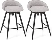 [Giantex] 63cm Upholstered Bar Stools Set of 2, Counter Height Barstools with Footrest, Backrest & Metal Frame, 360° Swivel Bar Chairs for Kitchen Island, Cafe & Pub (Grey)