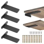 4 Pcs Shelf Brackets, 6" Long 3/16" Thick Shelving Brackets with 44 Lbs, Black