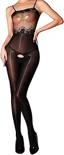 [HTRUIYA] Bodystocking for Women Halter Lace Shiny Bodystocking 6D Nylon Sheer Full Bodystocking Oil Shiny Pantyhose