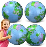 Pangda 4 Pcs 24 Inches Inflatable Globe Giant Blow up PVC World Globe Beach Ball Swimming Pool Toys for School Classroom Geography Playing Teaching Party Favors Decorations
