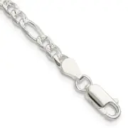 Sterling Silver 4mm Pav‚ Flat Figaro Chain Necklace