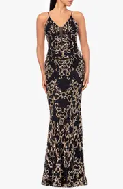 Betsy & Adam Sequin Mermaid Gown in Black/Gold at Nordstrom, Size 2