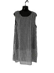 NINA LEONARD TOP BLACK WHITE STRIPE SLEEVELESS TUNIC XL UK 18 CHIFFON LAYER NEW