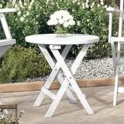Folding Garden Table White - Solid Acacia Wood Round Foldable Bistro Table for Outdoor, Patio, Party - 46 cm Diameter