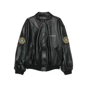 [Balenciaga] Balenciaga Embroidered-badge Lambskin Bomber Jacket S BLACK