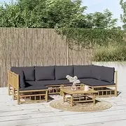 7 Piece Garden Lounge Set with Dark Grey Cushions Bamboo Patio Bar Sets