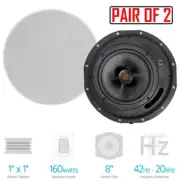 Pair 160W 2-Way 8" In Ceiling Wall Speaker Stereo Carbon Fiber Ribbon Tweeter