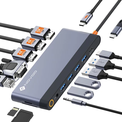 USB C Docking Station Quad Display, 14-In-1 Laptop Docking Station Dual Monitor,