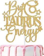 Big Taurus Energy Cake Topper, Happy Birthday Taurus in April/May, Taurus Season, 12 Zodiac Constellation Theme Birthday Party Decoration Supplies, Gold Glitter
