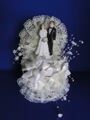 New Elegant Bride and Groom Cake topper with stunning floral and lace #270