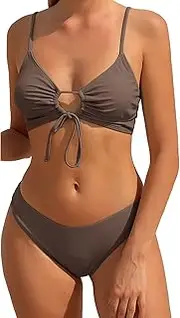 [ZAFUL] Bikini Set for Women Two Piece Swimsuits High Waisted Cut Out Tie Front Cheeky Crisscross Halter Bathing Suit