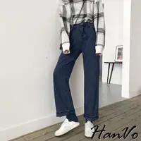 在飛比找蝦皮商城優惠-【HanVo】隨性自我中直筒牛仔長褲 韓系現貨休閒牛仔褲 老