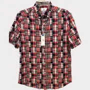 NEW Southern Tide Shirt Mens Small Red Blue Madras Patchwork Smart Casual Cruise