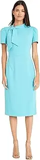 [Maggy London] Women's Midi Short Sleeve Sheath with Neck Tie Career Office Work Wear
