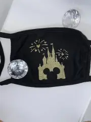 Castle Firework Mickey Minnie Face Mask Black Gold Adult Mouse Disney Ears Bling