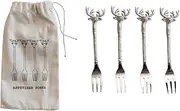 Creative Co-Op Reindeer Handle Appetizer Forks, Silver, Set of 4