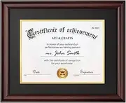 Yaetm 11x14 Diploma Frame with Mat or Display 15x18 Certificate without Mat, High Definition Tempered Glass, Acid-free Black Matt, Degree Frame for Graduation, 1 Pack, Mahogany