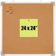 Cork Board Set - Bulletin Corkboard 24 x 24 inch Framed with 10 Thumb Tacks -...