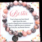 Tree of Life Bracelet Natural Pink Gray Stones Best Friend Gift Bead Chain