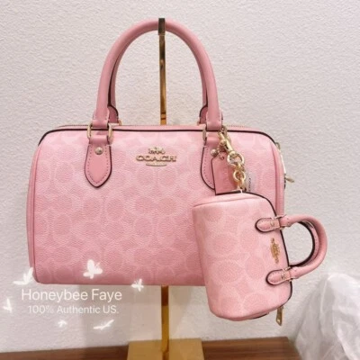 Nwt Coach Rowan Satchel Bag and Mini Rowan Bag Charm bundle POWDER PINK