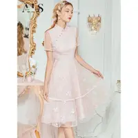 在飛比找ETMall東森購物網優惠-艾麗絲刺繡網紗氣質粉色裙子旗袍