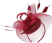 [Healvian] Gauze Flower Headband Tea Party Fascinator for Women Wedding Banquet Headpiece Dark Red