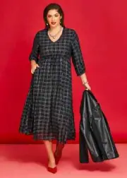 ts Taking Shape Dress Size 18 Natural Metallic Check style NWT