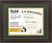 Americanflat Ornate 11x14 Diploma Frame in Beaded Mahogany - Certificate Frame with Green and Gold Mat Displays 8.5x11 Diplomas or Use as 11x14 Frame Without Mat - Antique Decor Vintage Picture Frame