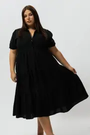 Black Midi Dress Short Sleeve Shirt