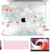Batianda Case for MacBook Pro 13 inch 2022 M2 Chip and Model A2338 M1 A2251 A2289 2021 2020 Release,Creative Series Hard Black Shell with Keyboard Cover & Screen Protector, Cute White Flower