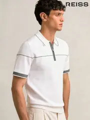Reiss White/Green Bradford Half Zip Tipped Polo Shirt (H21908) | $245