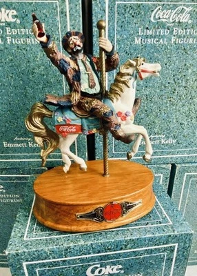1994 Coca Cola Emmett Kelly ‘Play Refreshed’ Musical Clown Carousel Figurine NIB