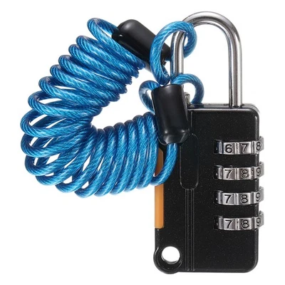 Luggage Lock, 4 Digit Combination Padlock with Flexible Blue Cable (90cm)