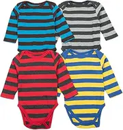 [Leveret] Baby Onesie Boys Girls 4-Pack Striped & Solid Baby Bodysuit Underwear 100% Cotton (3-24 Months)