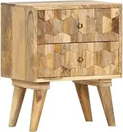 Solid Mango Wood Nightstand with Drawers - Rustic Bedside Table for Bedroom, End Table, Bed Cabinet, Storage Furniture & Night Stand