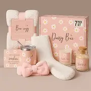 Valentine’s Day Gift for Her, Self-Care Set with Scented Candle, Cozy Plush Blanket, Coral Fleece Headband, Thoughtful Pampering Gift Box for Women, Girlfriend, Wife, or Best Friend