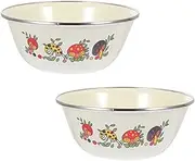 Luxshiny 2pcs Practical Vintage Iron Enamel Basins Retro Enamel Bowls Tureen Pots (Beige)