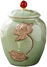 Kitchen Container Ceramic Tea Canister With Lid And Carrying Handle For Kitchen Counter, Pantry, Decorative Jar For Loose Tea(Green)