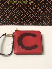 TORY BURCH Brilliant Red "C" Monongram Card Case Key Fob FREE SHIPPING