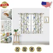 Wrinkle-Free Blue Curtains, 42x45 Light-Filtering Drapes, Set of 2 Floral Design