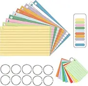 MYTOAU 500 Pack Lined Index Cards 3 x 5 Inches, Colored Punched Flash Cards with 10 Metal Binder Rings,Ruled Index Flashcards Lined Note Cards Heavy Note Cards for Office,Home and School(10 Colors)