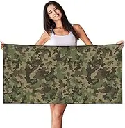 SAAKE Green Camo Print Bath Towels Soft Skin Velvet Beach Towel Oversized Adults Quick Dry Lightweight