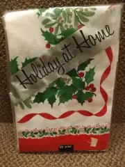 Vtg NEW NOS Mistletoe Ribbon Holly 50/50 Winter Holiday XMas Tablecloth 60x84
