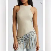 Top Shop Macrame Fringe Tank Top Racerback Tan Womens Size Small (4-6) NWT