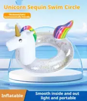 Giant Inflatable Sequin Unicorn Swimming Ring Float Raft Lounge Toy Bed Pool Kid