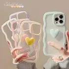 Clear Wave Heart Cover For iPhone 16 15 14 13 12 11 Pro Max Plus New Back Case