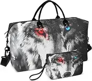 [YXYZRMY] Wolf Red Blue Eyes Travel Duffel Bag Gym Bag Sports Tote Bag with Multiple Interior Pockets Shoulder Weekender Bag for Women Men with Toiletry Bag 20.5”x 7.9”x 13.8”, Multi-Colored, one size